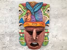 Prehispanic Wooden Mask, Mayan Culture, Mexican Wall Art, Hand Carved ASK  FOR CUSTOMIZE