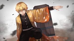 Wallpaper is no longer dated or stuffy. Demon Slayer Zenitsu Agatsuma Showing Left Hand With Blur Background Anime Hd Wallpaper Peakpx