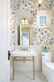 Birds And Butterflies Wallpaper Uk Schumacher Birds And Butterflies Wallpaper Creates Cheerful Vibes In A Transitional Powder Room Feat Bathroom Wallpaper Powder Room Wallpaper Powder Room Small