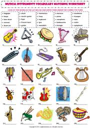 Musical Instruments Vocabulary Matching Exercise Worksheet Icon Music Vocabulary Music Worksheets Music Assessments