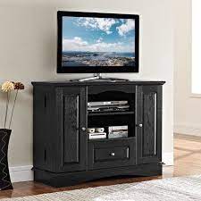 Base with height adjustment function is made of metal. Walker Edison Traditional Tall 42 In Black Tv Stand 48 In With Doors Walmart Com Tall Tv Stands Highboy Tv Stand Black Tv Stand