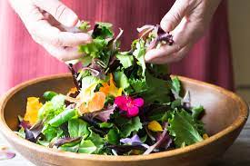 Here's your ticket to wow your next summer potluck in true martha stewart style: Spring Salad With Edible Flowers The View From Great Island