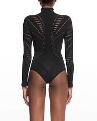 Wolford x Alberta Ferretti Ajoure Net Long-Sleeve Bodysuit