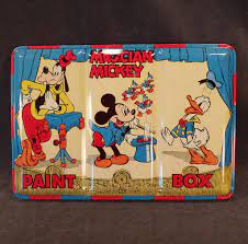 vintage magician mickey mouse paint box water color paint set in colorful tin vintage stationery paint set painted boxes