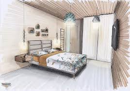 Croquis D Une Chambre Universal Design En Perspective Realise A La Main Avec Rotring Et Promarker Coralie Decoration Interieure Deco Maison Design