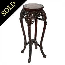 Antique chinese rosewood plant stand w/relief carved bat motif,dragon leg legs. Antique Plant Stand Chinese Plant Stand Oriental Hardwood Stand