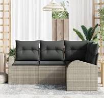 Conjunto de Sofá de 4 Peças com Almofadas Cinza Claro Vime Sintético