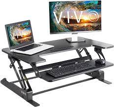 Fezibo dual motor height adjustable electric standing desk with keyboard tray, 55 x 24 inch sit stand table with splice board, black frame/black and rustic brown top 1,324 +1 seville classics airlift tempered glass electric standing desk with drawer, 2.4a usb ports, 3 memory buttons (max. Amazon Com Vivo Height Adjustable Standing Desk Sit To Stand Gas Spring Riser Converter 36 Tabletop Workstation Fits Dual Monitor Desk V000b Office Products