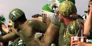 Why do saskatchewan roughriders fans wear watermelons on their heads, anyway? A Quest For The Watermelon Helmet Cfl Ca