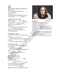 The epic ballad was written by adele and greg kurstin (pink's blow me (one last kiss), sia's chandelier), who also produced the song.it appears to continue the theme of adele's previous album, 21, which was a breakup record, but this time it's the singer who has broken someone's heart: Adele Hello Song Esl Worksheet By Kariaserzh
