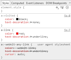 If you want only one link not to be underlined on your web page, you can create a link similar to the code below. Browsers Don T Honor A Visited Text Decoration None Stack Overflow