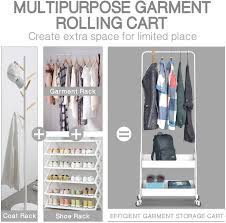Check out all of our custom. Buy Kingrack 2 In 1 Garment Rack Clothing Rack With 2 Tier Metal Basket Rolling Storage Cart Clothes Organizer Coat Rack Storage Stand On Wheels For Home Bedroom Laundry Small Place Entryway White