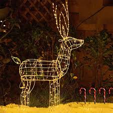 Christmas yard garden stake decor reindeer decoration, outdoor metal yard sign lawn stake christmas deer decor with decorative candy cane antlers holiday decoration for lawn pathway walkway (1) 4.5 out of 5 stars. Large Deer Family For Indoor Or Outdoor Christmas Decorations Yard Art 210 Lights 52 Buck 44 Doe 28 Fawn White Top Treasures 3 Piece Reindeer Family Lighted Deer Set Outdoor Holiday Decorations