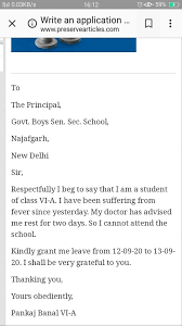 I am writing this letter to request for 3 days leave beginning from (date) to (date) to go for the christmas celebrations. Write A Leave Letter To The Principal For Not Attending School For 3 Days Due To Malaria Fever English Formal Letter 13213879 Meritnation Com