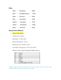 Template flyer menu makanan asphalt. Contoh Borang Order Makanan Word 2003