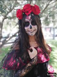 Halloween kostüm tag der toten kostüm red printed minikleid mit schleier für frauen corpse bride fasching kostüm. Tag Der Toten Make Up Tutorial La Catrina Make Up