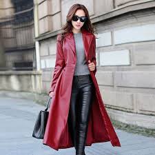 Formal Women S Long Trench Coat Faux Leather Slim Jacket Windbreaker Outerwear Trench Coats Women Leather Trench Coat Woman Long Leather Coat