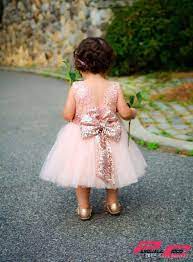 Baby Infant Toddler Birthday Party Dresses Blush Pink Rose Gold Sequins Bow Lace Cr Wedding Flower Girl Dresses Toddler Flower Girl Dresses Birthday Girl Dress