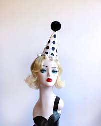 Black And White Clown Costume Black And White Polka Dot Clown Hat Halloween Costume Vintage Clown Burlesque Circus Costume Clown Headpiece Mini Clown Hat Clown Hat Vintage Clown Vintage Circus Costume