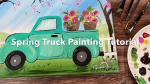 Paint the top portion of the sky with a solid prussian blue. Spring Truck Painting Step By Step Painting With Tracie Kiernan