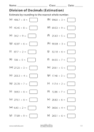 Division Of Decimals Estimation In 2020 Decimals Math Worksheets Printable Worksheets