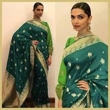 Deepika Padukone In Teal Green And Gold Silk Saree Gold Silk Saree Fashion Saree