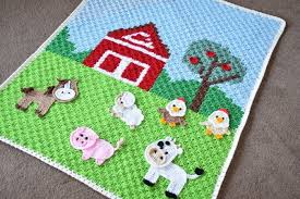 Modern cross stitch kits and patterns by the best contemporary designers, including satsuma street, red gate stitchery, tiny moderninst, gera, and more. Farm Animal Frieds Applique Blaket Horse Sheep Cow Chicken Pig Crochet Baby Blanket Pattern