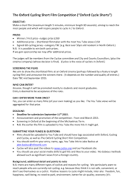 Thus, except in the event of illness. The Oxford Cycling Short Film Competition