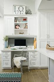 If your base cabinets are regular 34 and a half inches, then simply place your upper cabinets 18 inches above them, and you should be good to go. 25 Ideas To Incorporate An Office Nook Into A Kitchen Digsdigs