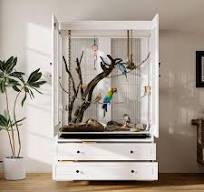 FUFU&GAGA Outdoor Bird Aviary Wooden Large Bird Cage for Finches, Parakeet,  Large Bird House, Indoor Parakeet Cage with 2 Drawers Y-THD-150225-01-c