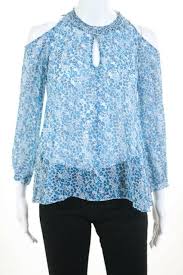 Details About Derek Lam 10 Crosby Blue Na Silk Blouse Knit Top Size 0