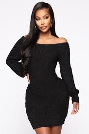 Bella Off Shoulder Sweater Dress Black Fashion Sweater Dress Fashion Nova Dress