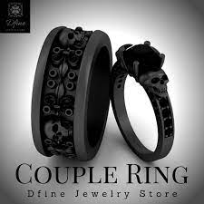 Couple Skull Engagement Rings Black Wedding Rings Dfine Jewelry Store Black Wedding Rings Skull Engagement Ring Black Engagement Ring