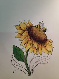 Also i recommend drawing a floweron which your bee rests. Sunflower And Bumblebee Bee Painting Sunflower Sketches Sunflower Drawing