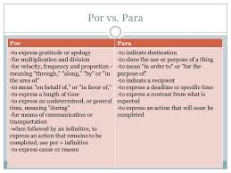 Por Vs Para Lessons Tes Teach