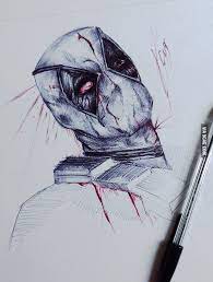 My attempt at drawing deadpool with ball point pen. My Deadpool Pen Drawing 9gag