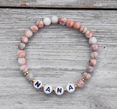 Peach Marble Custom Name Word Beaded Bracelet Etsy Beads Bracelet Design Beaded Bracelets Beaded Jewelry
