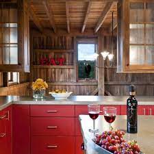 Design plans maintain the integrity of the bank barn. Barn Red Cabinets Ideas Photos Houzz