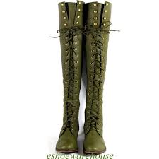 Army Green Knee High Boots Liked On Polyvore Featuring Shoes Boots Olive Shoes Olive Green Boots Olive Boots Gr Boots Green Boots High Knee Boots Outfit