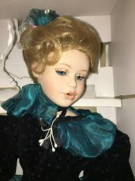 William Tung Collection Doll Handcrafted Porcelain Bridget 20" Blond Hair  Green