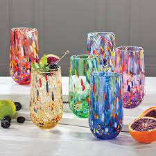 Orion mexican glassware confetti rim all purpose 12 oz. Murano Style Rainbow Millefiori Tumbler Glasses Set Of 6 Uno Alla Volta