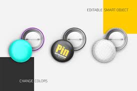 3000 x 2000 px size: Pin Button Mockup Set In Product Mockups On Yellow Images Creative Store