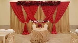 Gold Glitz Backdrop With Red Burgundy Marsala Draping Main Table Decor For Reception Party Ren Rental Decorating Wedding Table Decorations Linen Chair Covers