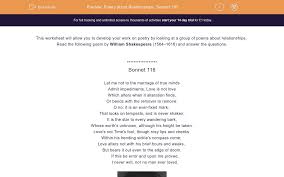 Poetry About Relationships Sonnet 116 Worksheet Edplace