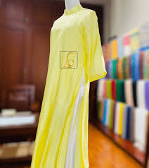 Áo Dài 100% Lụa Tơ Tằm Màu Vàng Cao Cấp, Sang Trọng, Cuốn Hút | Phạm Tươi  Silk