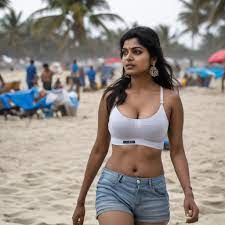 a full body image of sexy looking Indian women with beautiful face cute  bown eyes red lips big tits fit waist with navel - Playground