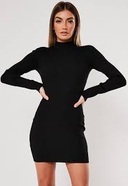 Add a belt or throw on the jewellery to take your look effortlessly from casual to dressy with minimal effort. Black High Neck Rib Knitted Mini Dress Missguided Cozy Dress Outfit Knit Mini Dress Dresses