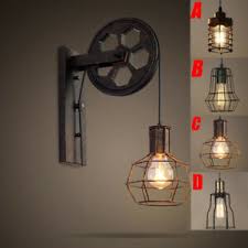 Vintage Edison Industrial Wall Mount Light Sconce Cage Lamp Lift Pulley Fixture Ebay