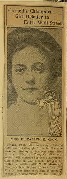 Cornell's Champion Girl Debater, Elizabeth Ellsworth Cook, to Enter Wall  Street