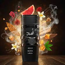 Lattafa Asad Elixir 🦁 masculine Bold. Dark. Commanding. This is not a soft  scent. It opens with spiced saffron, pink pepper, and a sharp hit of  grapefruit, then dives straight into smoky